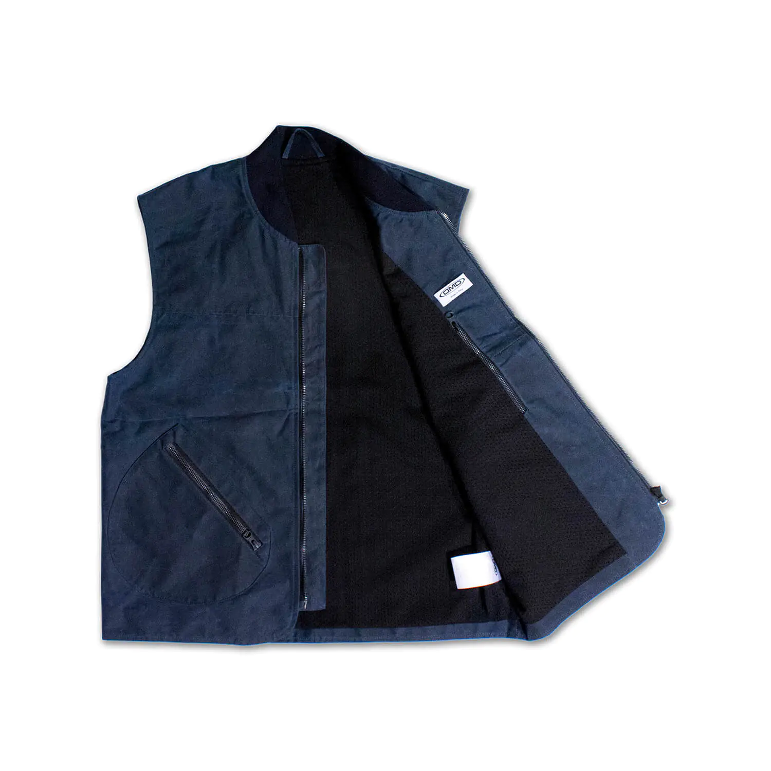 dmd.eu - GILET BLUE DMD – Gilet blue cotton waxed – open