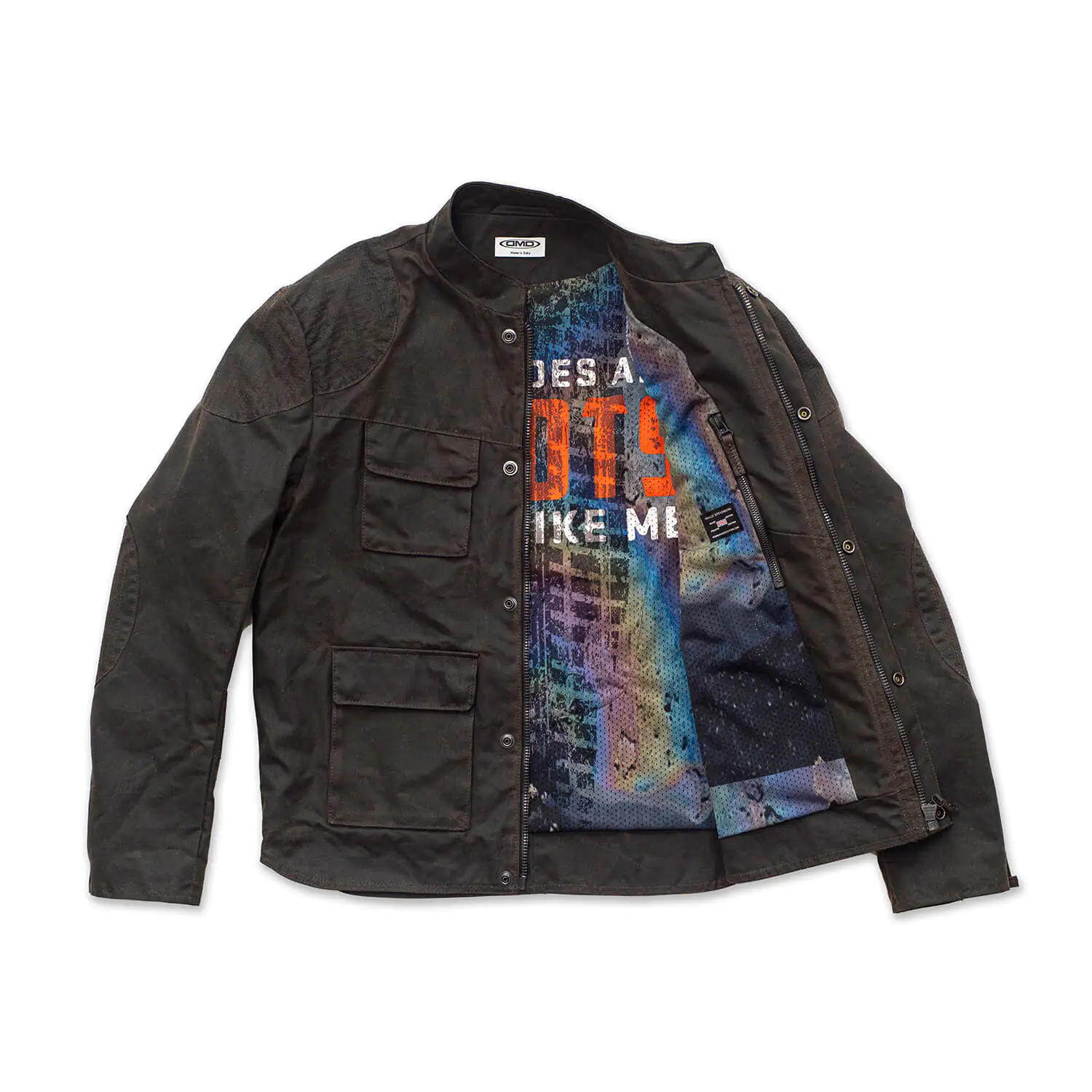 dmd.eu - SOLO RIDER OLIVE DMD – Solo Rider Olive waxed cotton – aperto
